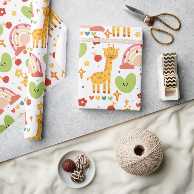 Cute funny animals and rainbows children's pattern wrapping paper (Crafts)
