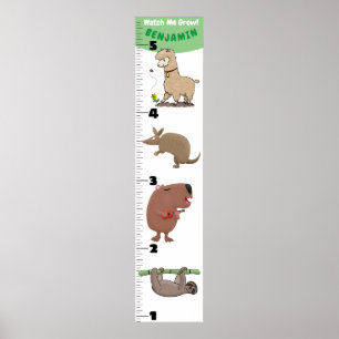 Cute funny animals cartoon growth chart