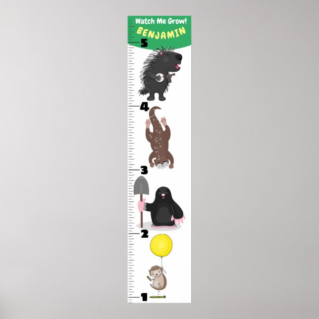 Cute funny animals cartoon growth chart (Front)