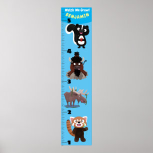 Cute funny animals cartoon growth chart