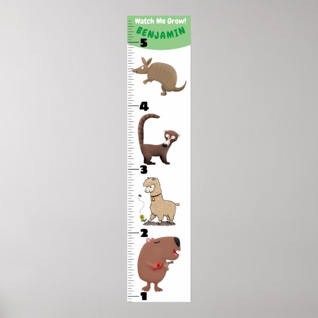 Cute funny animals cartoon growth chart (Front)