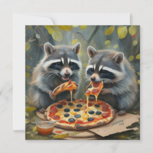Cute funny animals eating a pizza funny gift ideas invitation