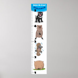 Cute funny Australian animals cartoon growth chart