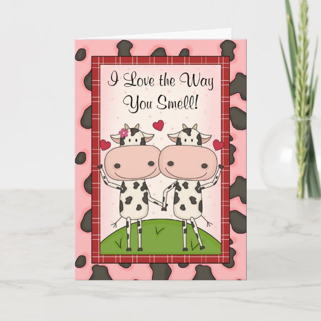 Cute Funny Awkward I Love You Cartoon Cattle Card (Front)