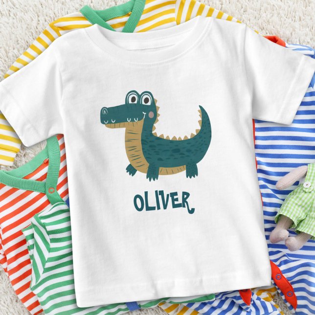 Cute Funny Baby Alligator Personalised Baby T-Shirt (Creator Uploaded)