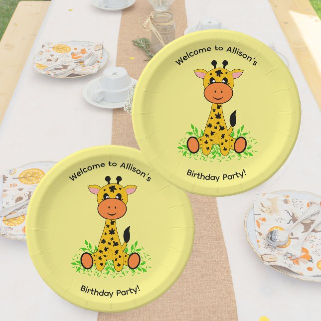 Cute funny baby giraffe for kids birthday  paper plate (Creator Uploaded)
