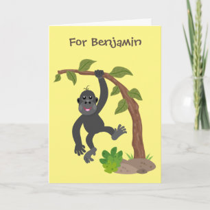 Cute funny baby gorilla cartoon illustration card