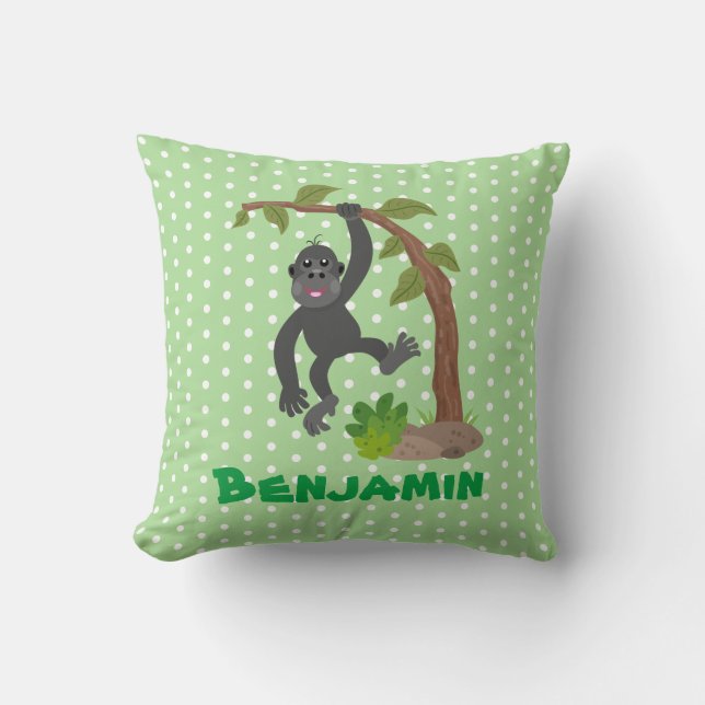 Cute funny baby gorilla cartoon illustration cushion (Front)