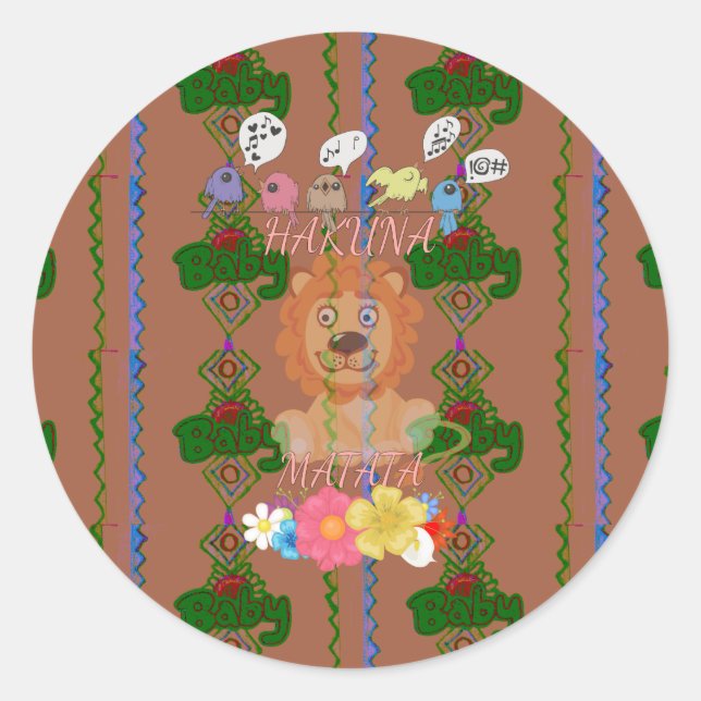 Cute Funny Baby Lion King: Hakuna Matata Design Classic Round Sticker (Front)