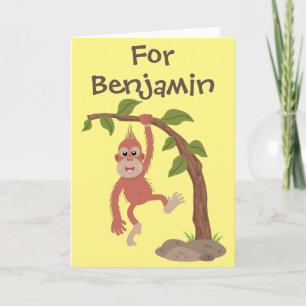 Cute funny baby orangutan cartoon illustration card