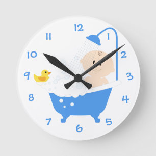 Cute Funny Baby Shower Bath Bathroom Round Clock