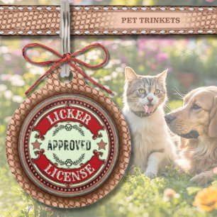 Cute Funny Basketweave Leather Licker License Pet Tag