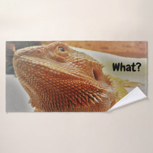 Cute Funny Bearded Dragon Face Photo Print Design Bath Towel Set