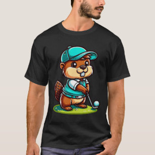 Cute Funny Beaver Golf Golfer Sports Ball Swing  T-Shirt