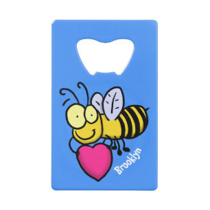 Cute funny bee with heart cartoon illustration
