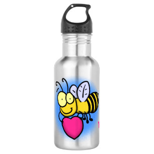 Cute funny bee with heart cartoon illustration 532 ml water bottle
