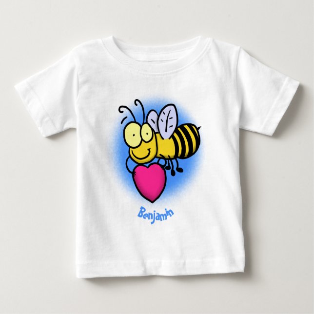 Cute funny bee with heart cartoon illustration baby T-Shirt (Front)
