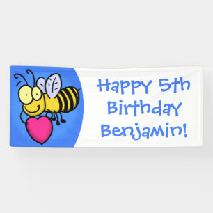 Cute funny bee with heart cartoon illustration banner