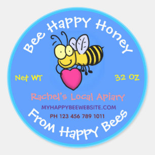 Cute funny bee with heart cartoon illustration classic round sticker