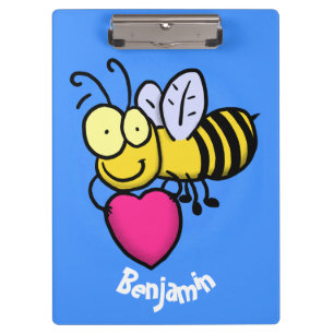 Cute funny bee with heart cartoon illustration clipboard
