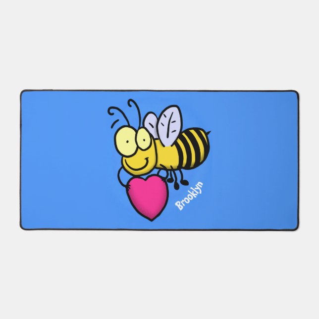 Cute funny bee with heart cartoon illustration desk mat (Front)