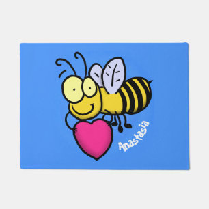 Cute funny bee with heart cartoon illustration doormat