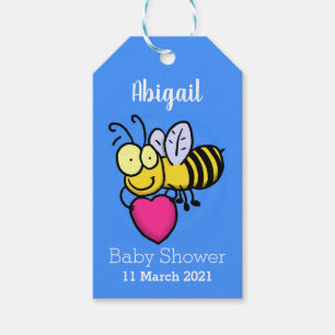 Cute funny bee with heart cartoon illustration gift tags