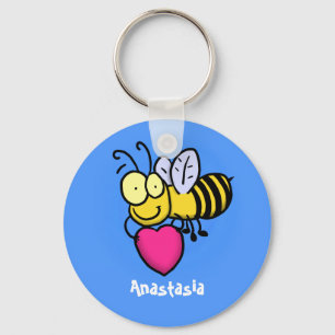 Cute funny bee with heart cartoon illustration key ring