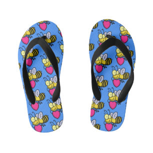 Cute funny bee with heart cartoon illustration kid's thongs