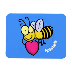 Cute funny bee with heart cartoon illustration magnet