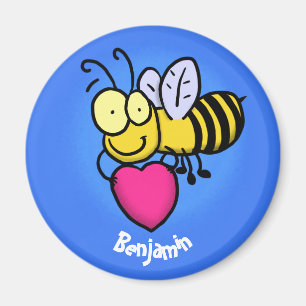 Cute funny bee with heart cartoon illustration magnet