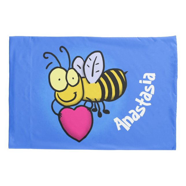 Cute funny bee with heart cartoon illustration pillowcase (Back)