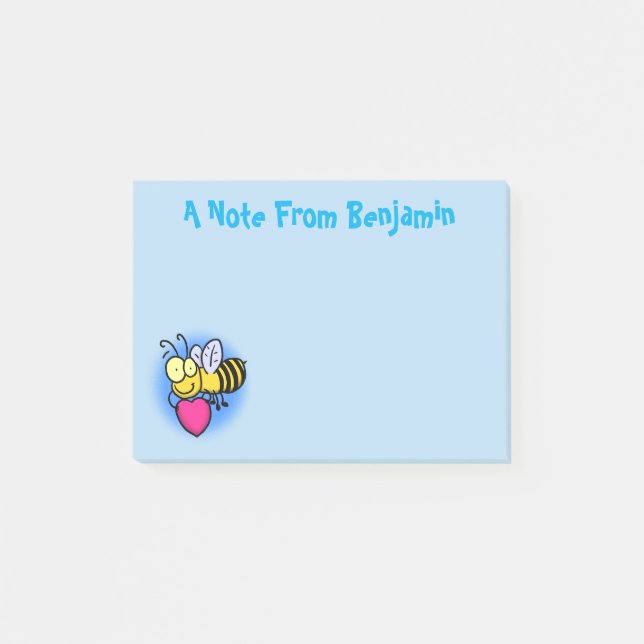 Cute funny bee with heart cartoon illustration post-it notes (Front)