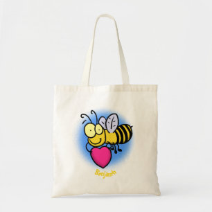 Cute funny bee with heart cartoon illustration tote bag