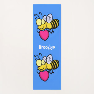 Cute funny bee with heart cartoon illustration yoga mat