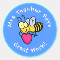 Cute funny bee with heart cartoon teacher award