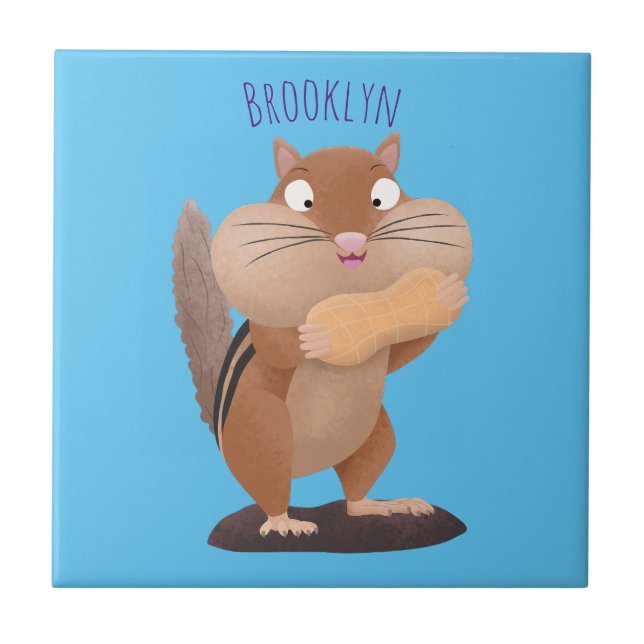 Cute funny big cheeks chipmunk cartoon ceramic tile (Front)