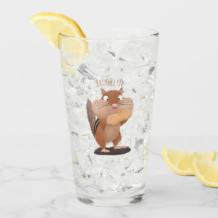Cute funny big cheeks chipmunk cartoon glass