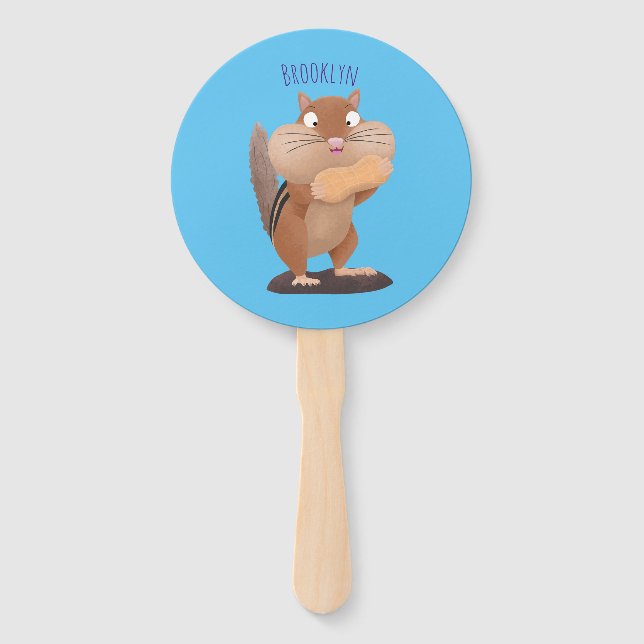 Cute funny big cheeks chipmunk cartoon hand fan (Front)