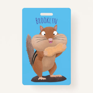 Cute funny big cheeks chipmunk cartoon ID badge