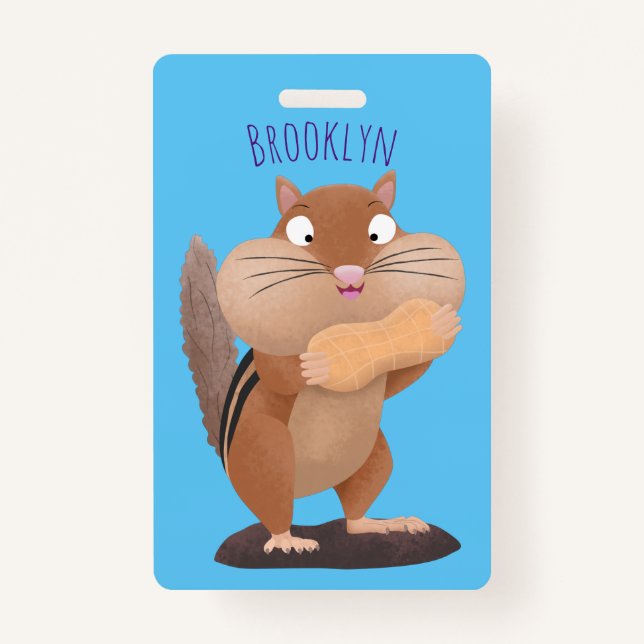 Cute funny big cheeks chipmunk cartoon  ID badge (Front)