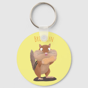 Cute funny big cheeks chipmunk cartoon key ring