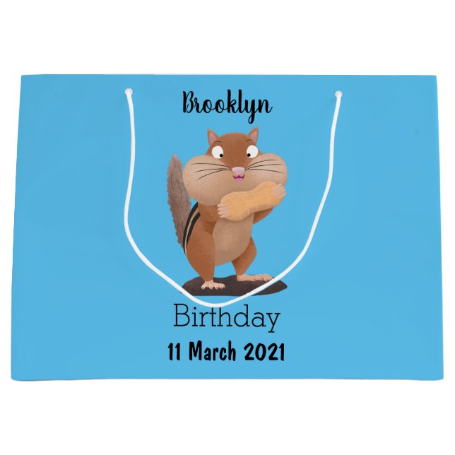 Cute funny big cheeks chipmunk cartoon large gift bag (Front)
