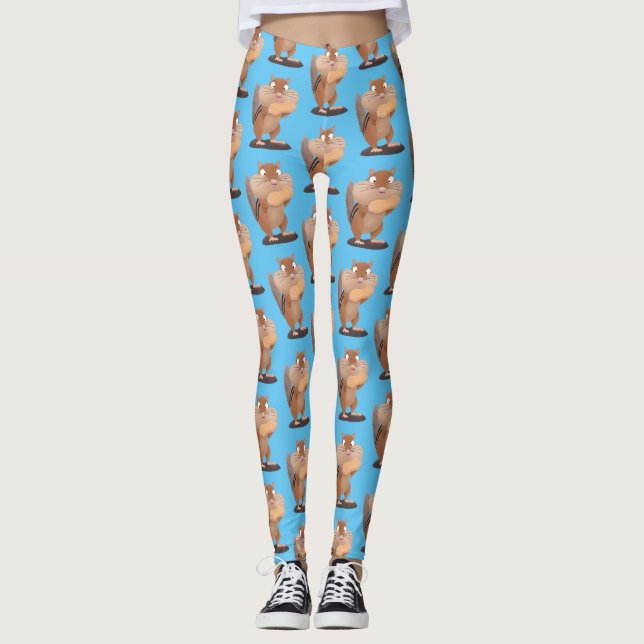 Cute funny big cheeks chipmunk cartoon leggings (Front)