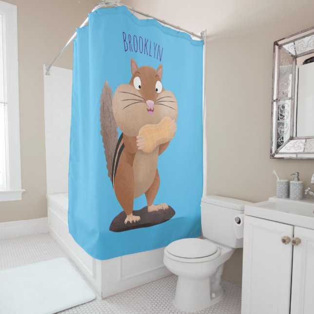 Cute funny big cheeks chipmunk cartoon shower curtain (In Situ)