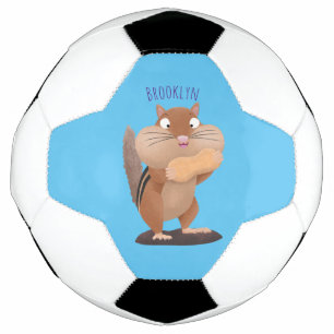 Cute funny big cheeks chipmunk cartoon soccer ball