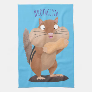 Cute funny big cheeks chipmunk cartoon tea towel