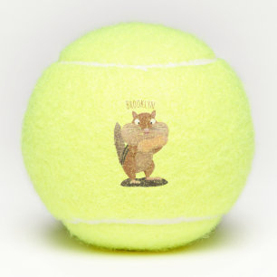 Cute funny big cheeks chipmunk cartoon tennis balls