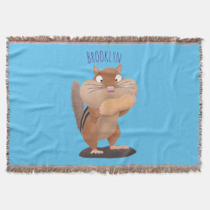 Cute funny big cheeks chipmunk cartoon throw blanket