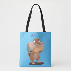 Cute funny big cheeks chipmunk cartoon tote bag
